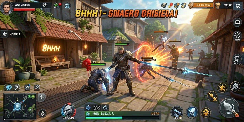 Tampilan menarik dari gameplay strategis 8HHH.