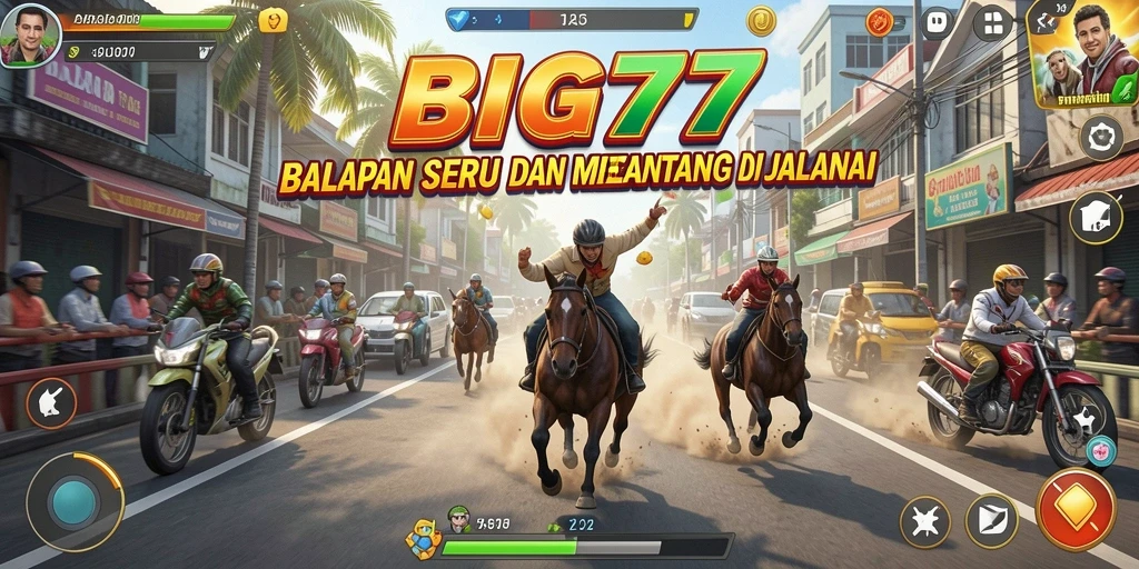 Screenshot gameplay BIG77 yang menunjukkan aksi balapan menegangkan.