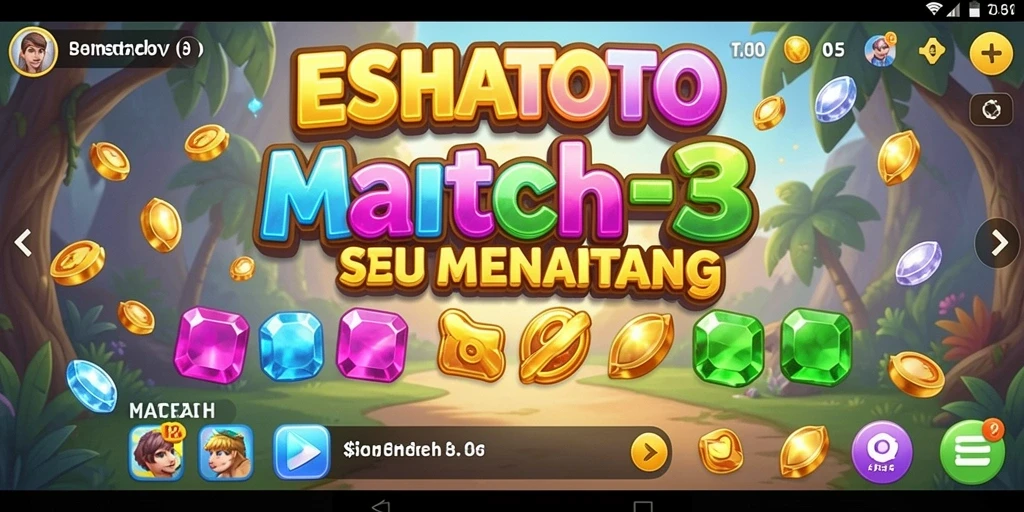 Tampilan menarik dari gameplay ESHATOTO dengan misi mencocokkan permata.