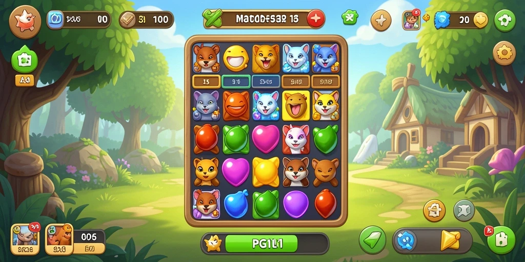 Screenshot PG11 menampilkan gameplay Match-3 yang seru dan penuh warna.