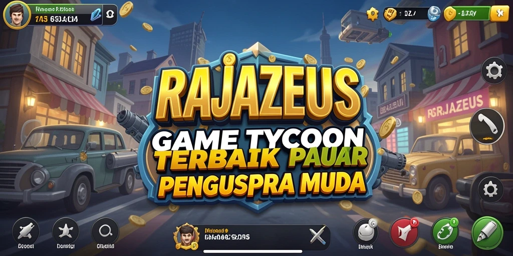 Tampilan gameplay seru dalam RAJAZEUS dengan simulasi bisnis nyata.