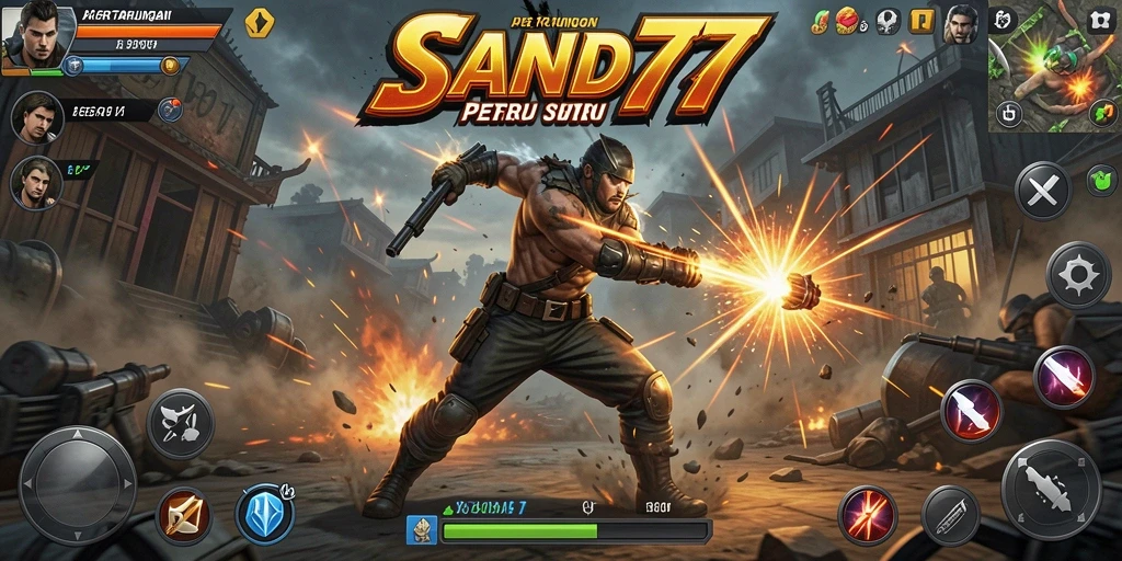 Gameplay <strong>SAND77</strong> yang menampilkan pertarungan seru antar karakter.