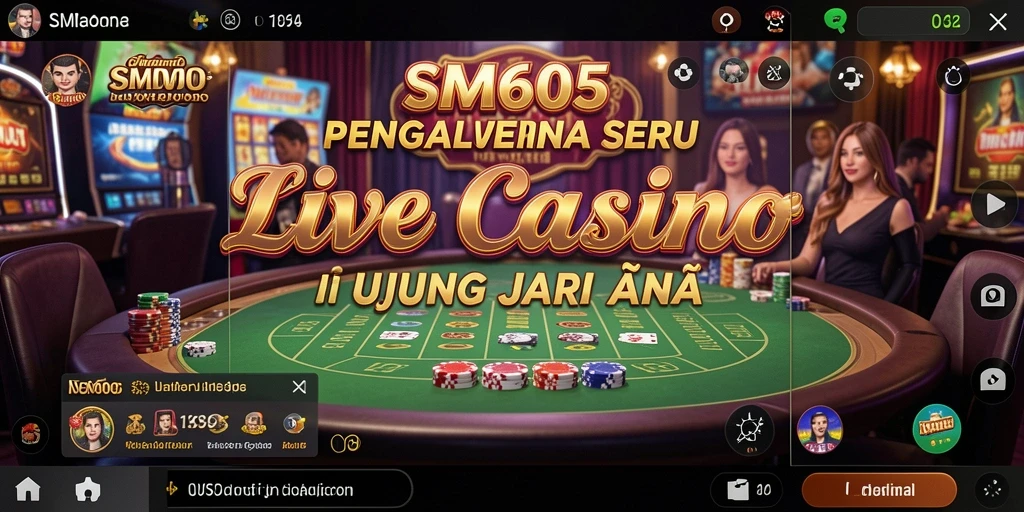Screenshot SM605 menampilkan dealer langsung dalam permainan Live Casino yang mendebarkan.